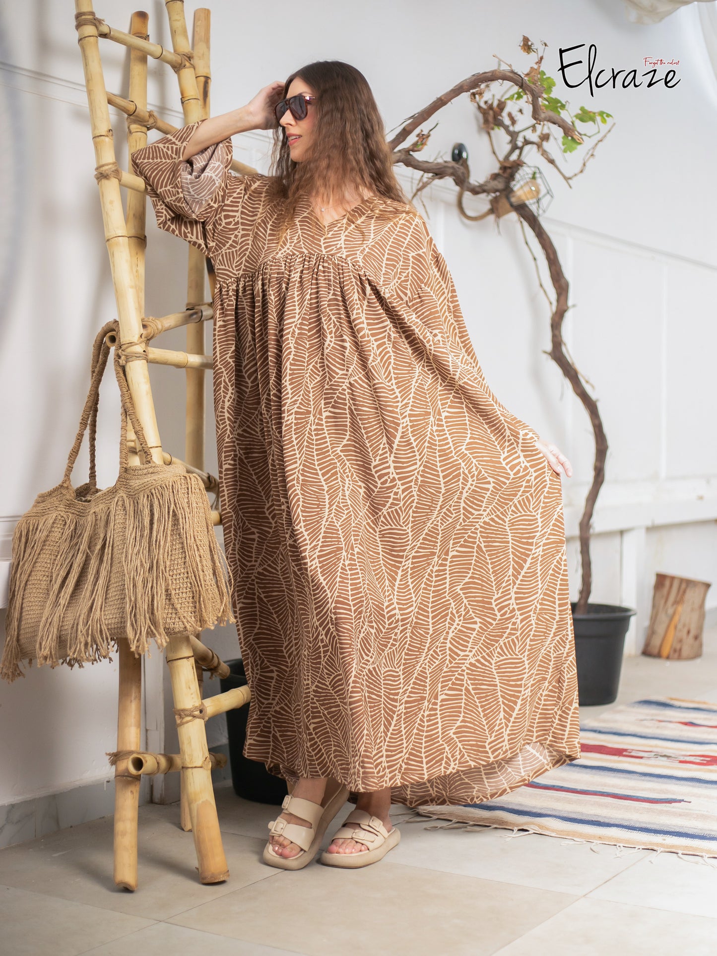 long sleeve exotic print dress