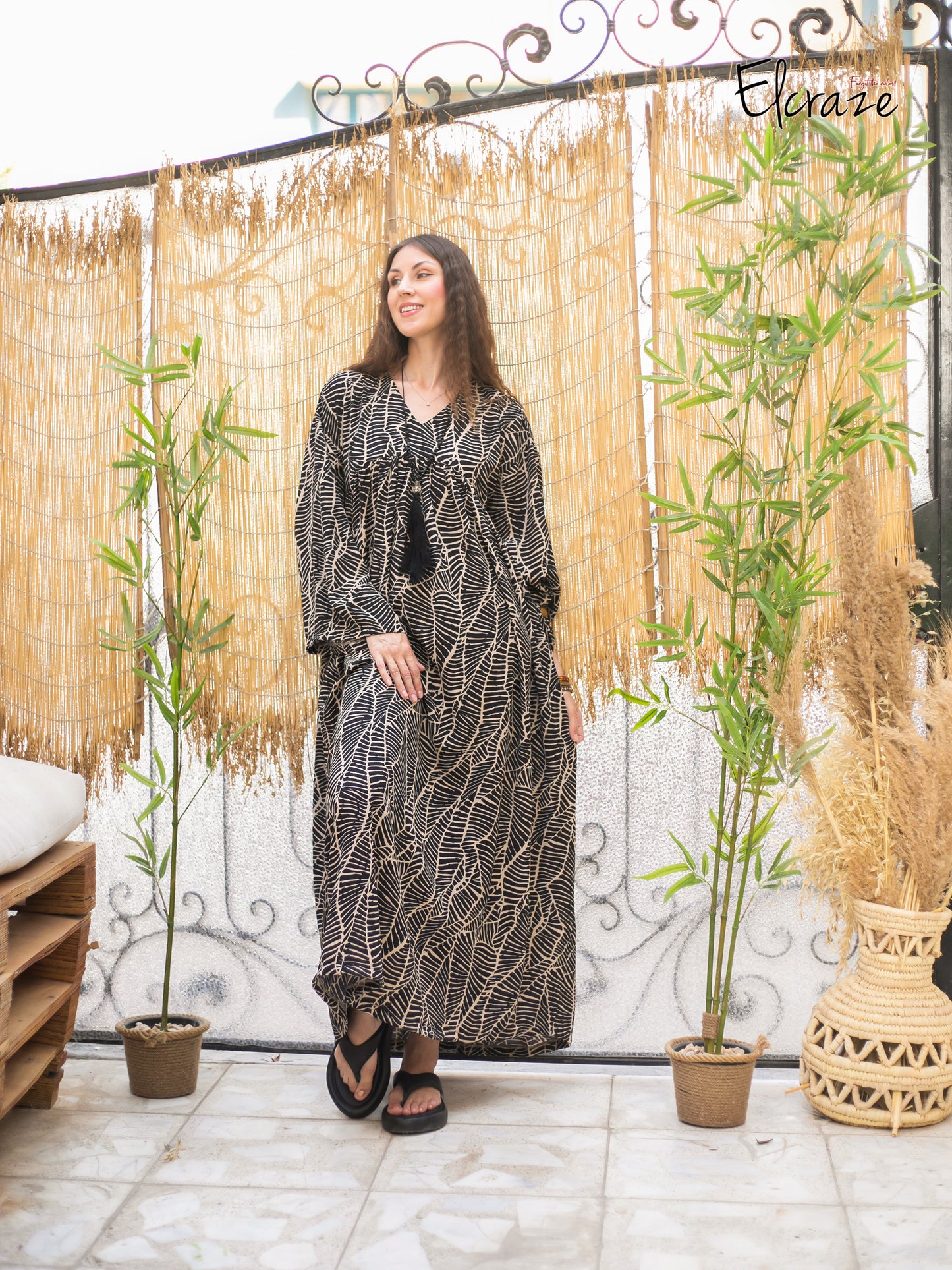 long sleeve exotic print dress