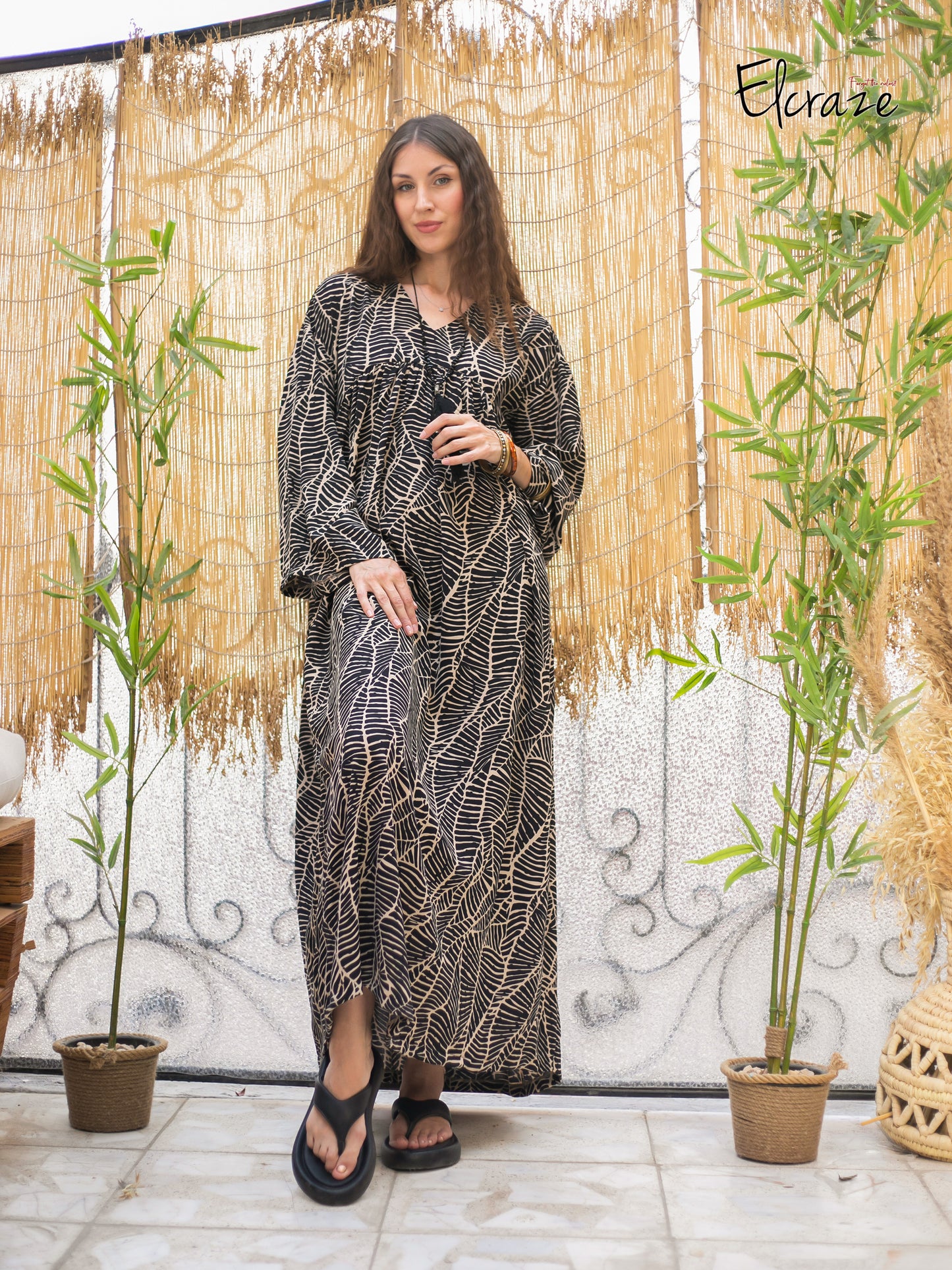 long sleeve exotic print dress