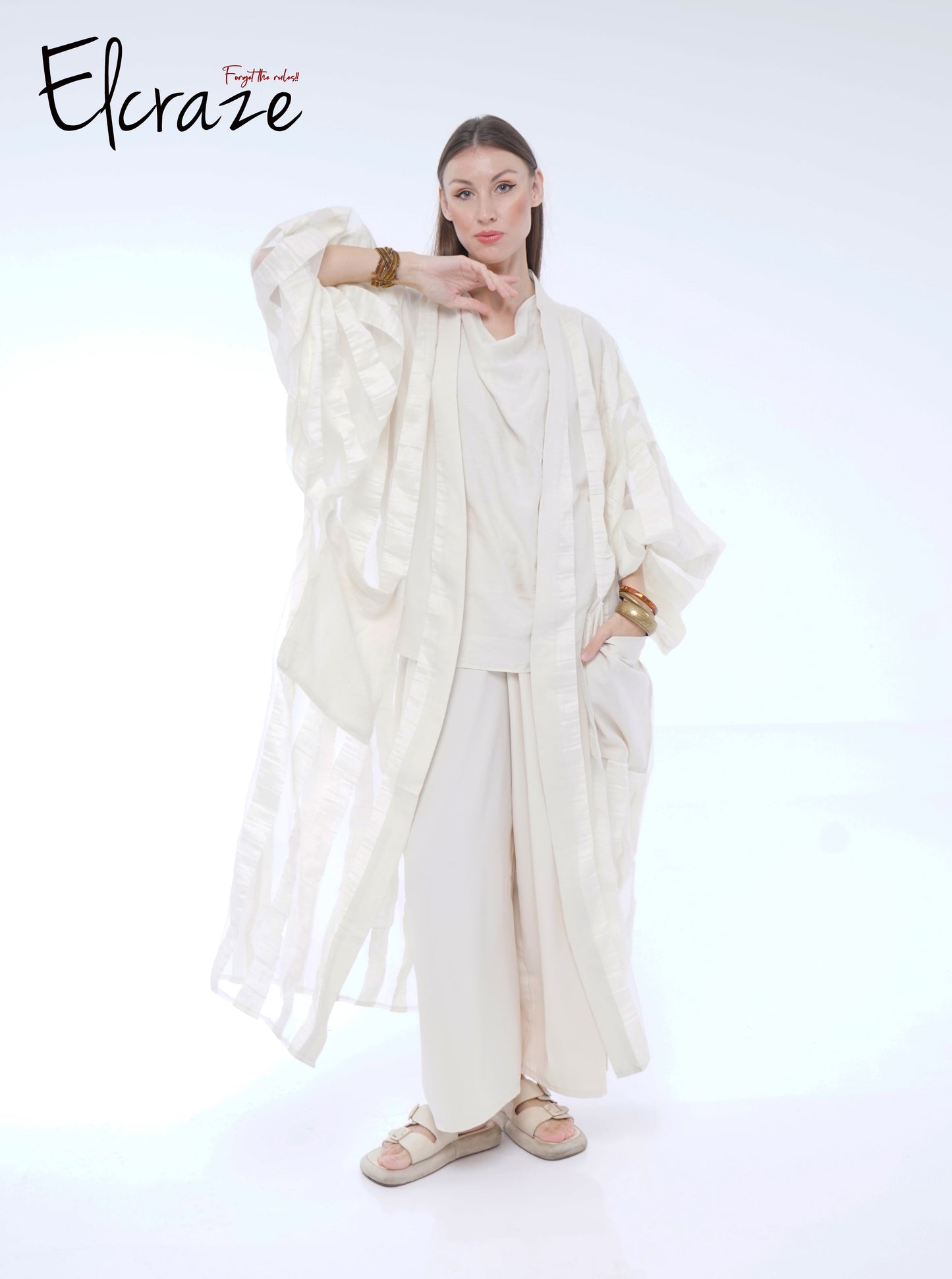 striped organza kimono set