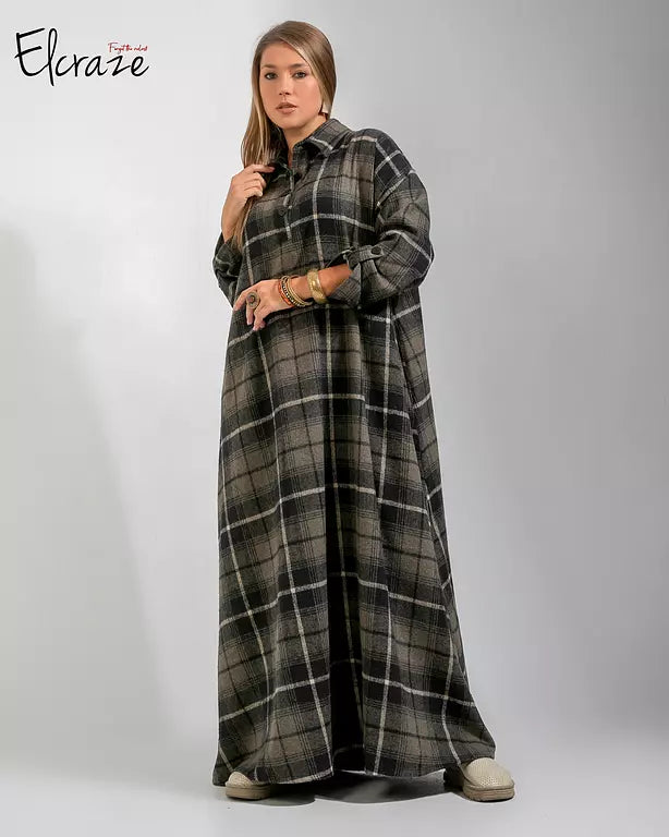 checkered long sleeve winter dress