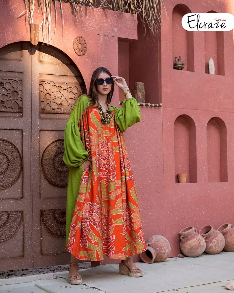 printed synthetic linen dress green