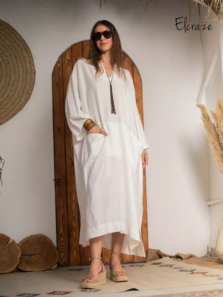 synthetic linen white dress