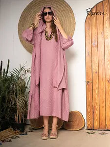jacquard linen dress nude pink