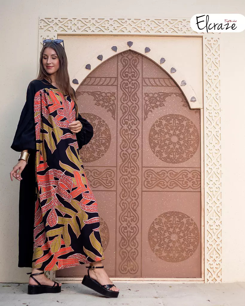 printed synthetic linen dress black