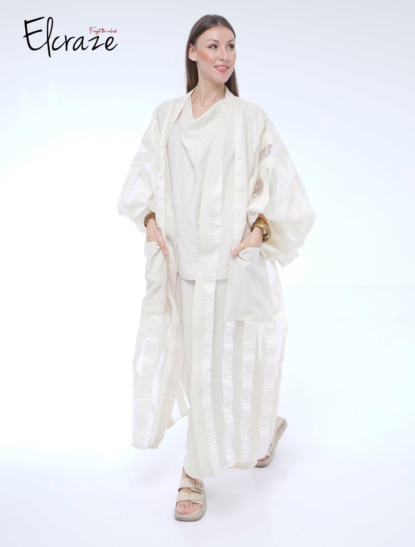 striped organza kimono set