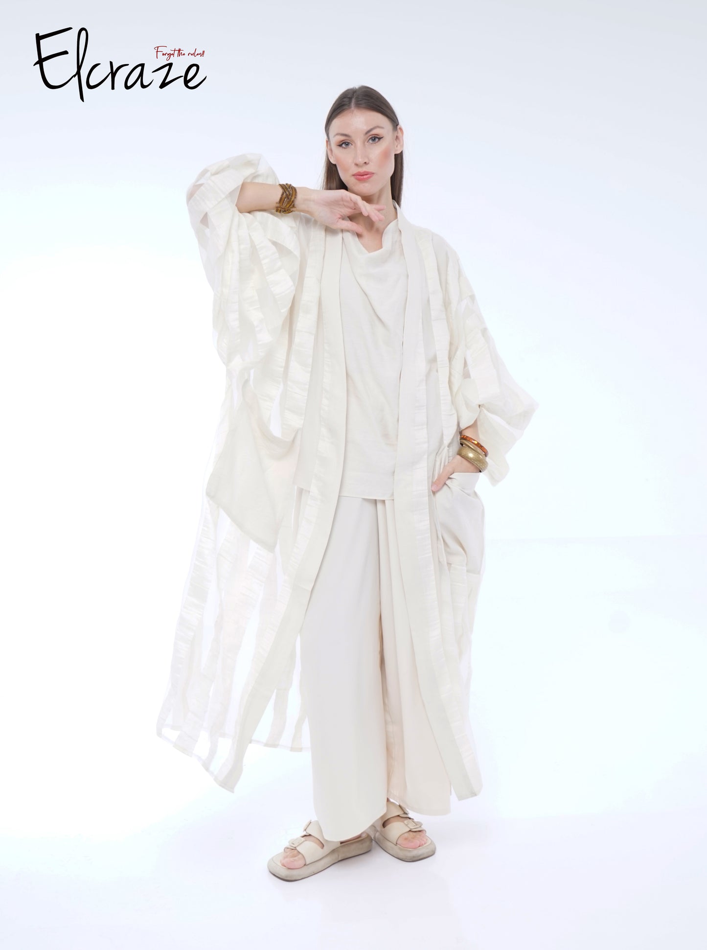 striped organza kimono set