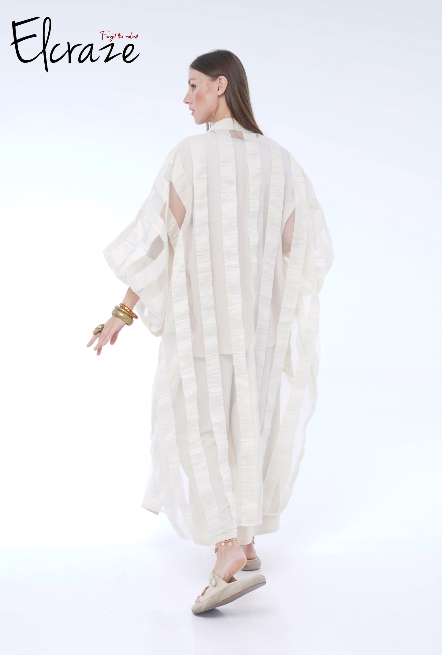 striped organza kimono set