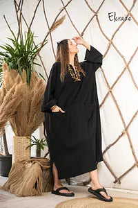 synthetic Linen Dress black color