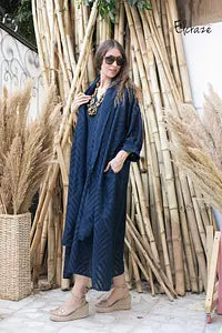 jacquard linen dress blue black
