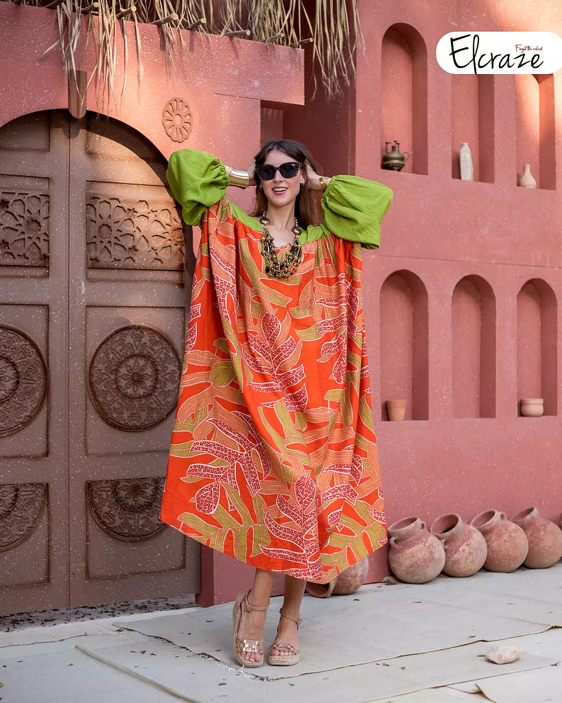 printed synthetic linen dress green