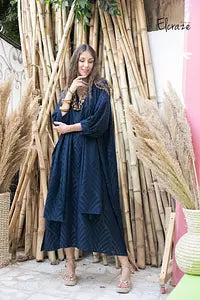 jacquard linen dress blue black