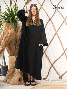 synthetic Linen Dress black color