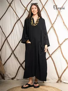 synthetic Linen Dress black color