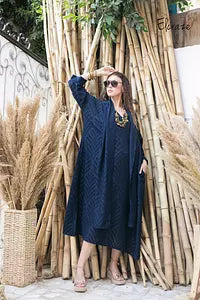jacquard linen dress blue black