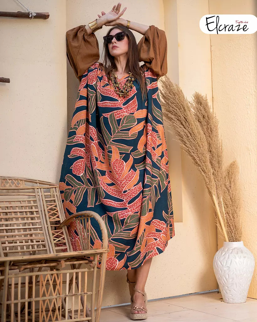 printed synthetic linen dress brown