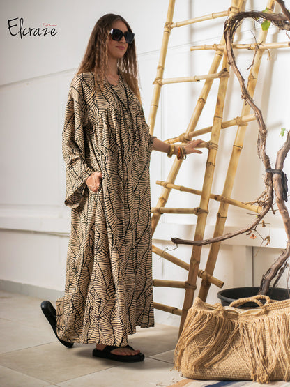 long sleeve exotic print dress