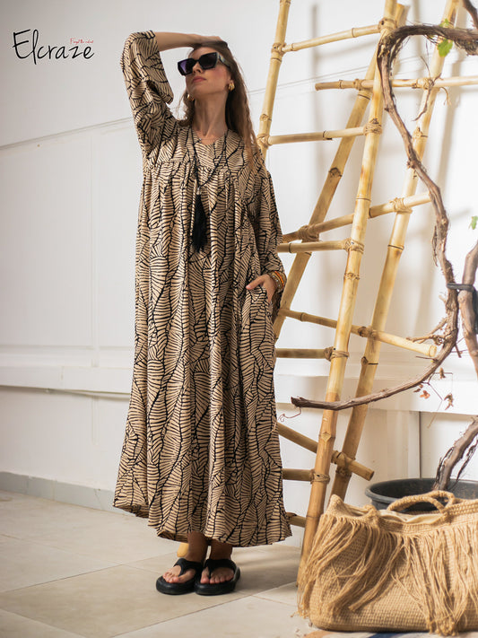 long sleeve exotic print dress