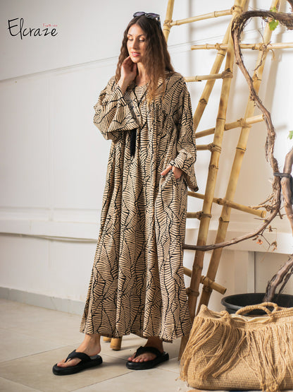 long sleeve exotic print dress