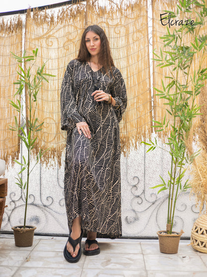 long sleeve exotic print dress