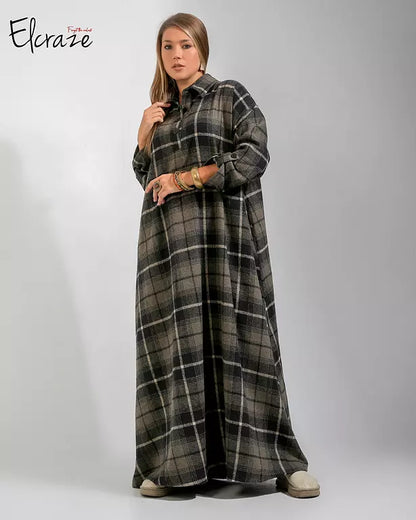 checkered long sleeve winter dress