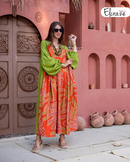 printed synthetic linen dress green