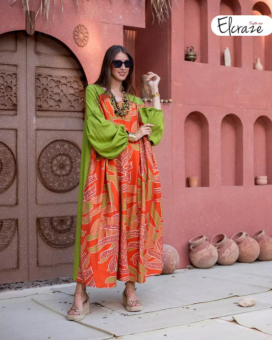 printed synthetic linen dress green