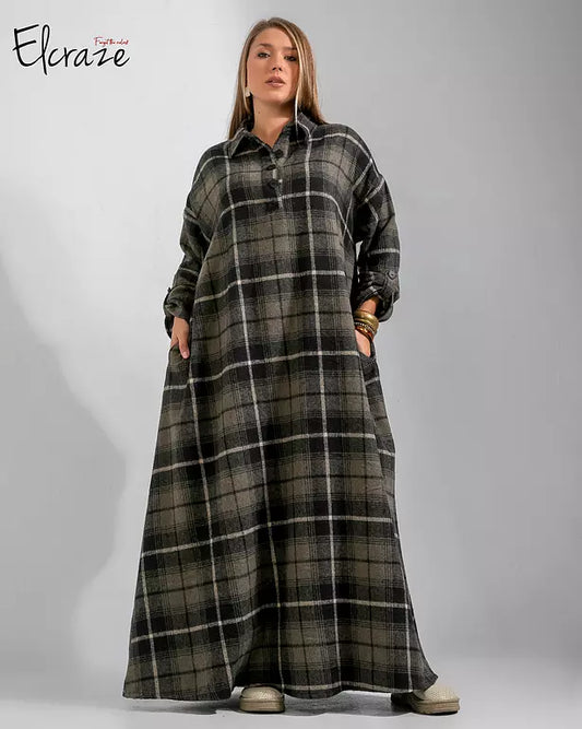 checkered long sleeve winter dress