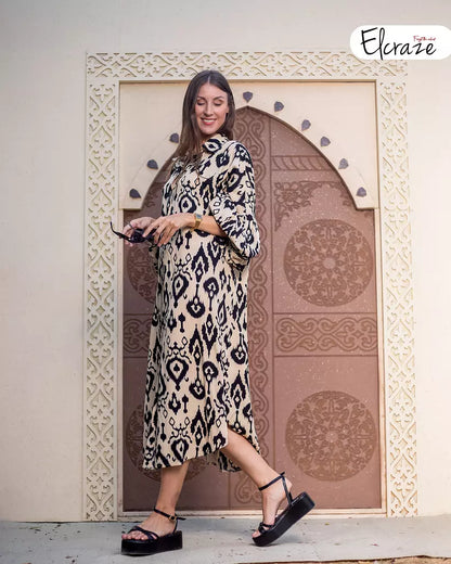 pure cotton printed shirt dress beige