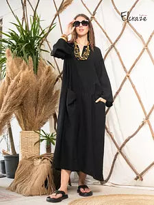 synthetic Linen Dress black color