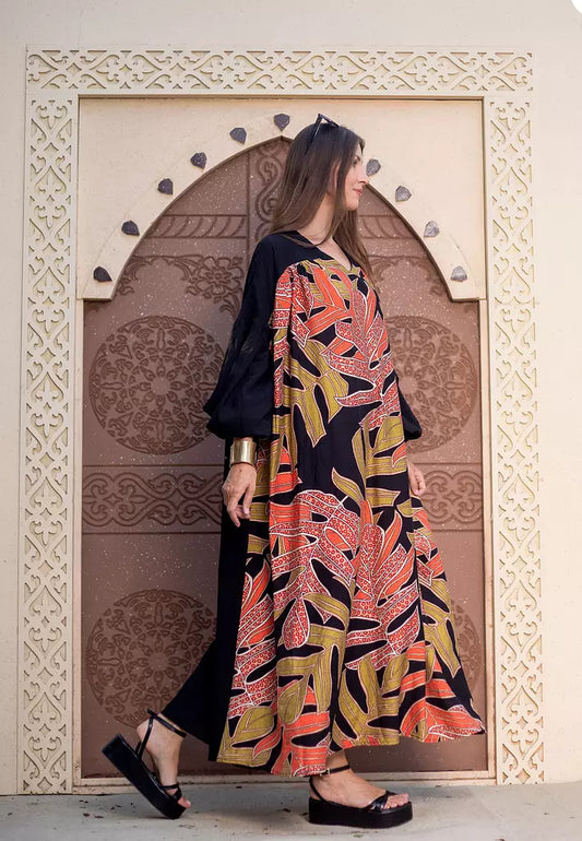 printed synthetic linen dress black