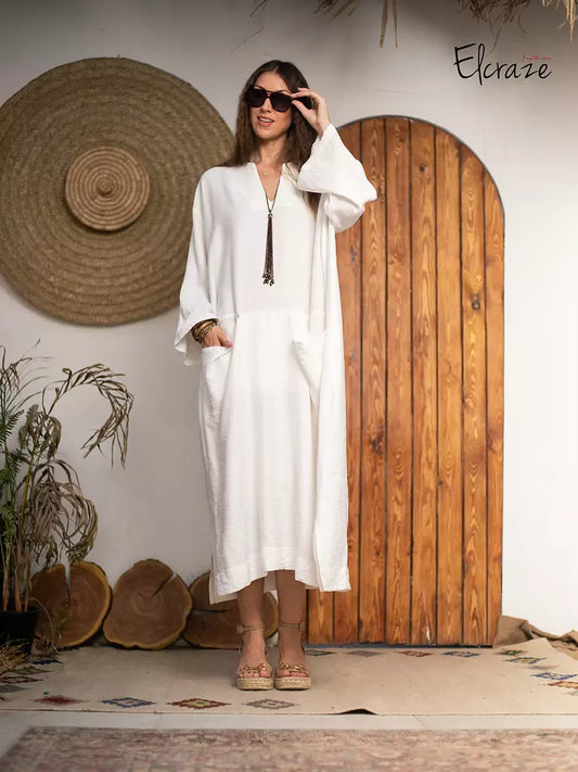 synthetic linen white dress